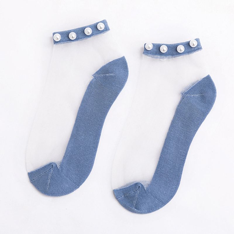 Japanse Meisjes Zomer Transparante Glasvezel Ankle Boot Sokken Imitatie Parel Kralen Top Sieraden Zoete Snoep Kleur Dunne Kousen: 8