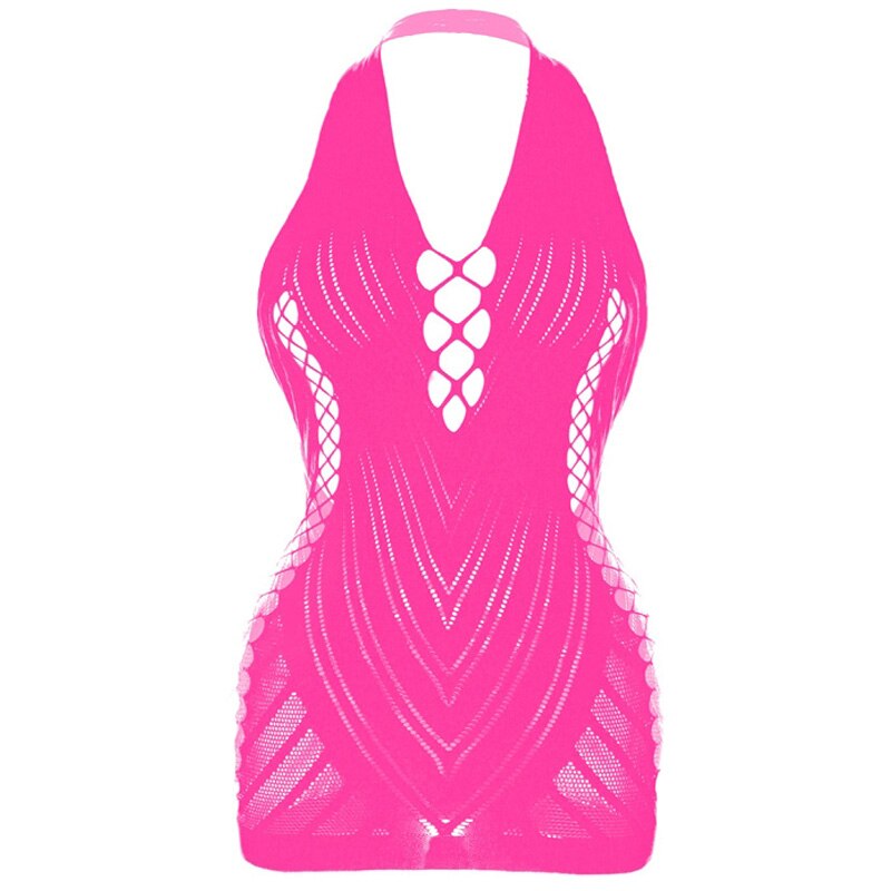 Nuisette Sexy à col suspendu pour femmes, sous-vêtements féminins, tentation, sac sans bretelles, jupe élastique à la hanche, résille Sexy, vêtements intimes