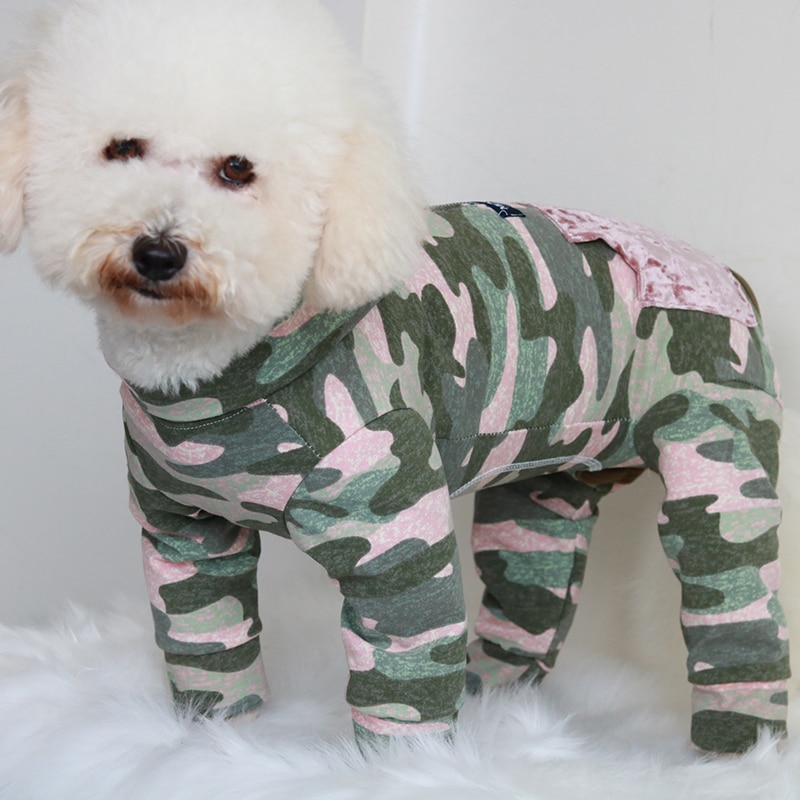Hond Jumpsuit Puppy Kleding Beschermen Buik Overalls Voor Kleine Honden 100% Katoen Pyjama Rits Pocket Camouflage Sweater Pug