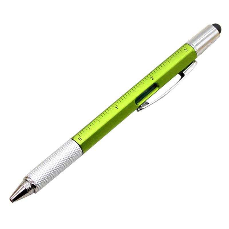 Bolígrafo destornillador de pluma todo en uno, regla nivel de burbuja con herramienta de escala superior, bolígrafo multifunción, papelería para escuela y oficina: green