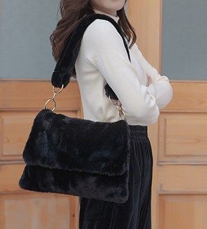 Nische Plüsch Tasche Weibliche Winter Flip Modische Leopard Messenger Frauen Schulter Tasche Mädchen Tote Tasche Pelzigen Flauschigen: Black-S2