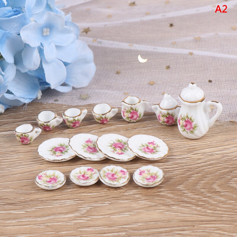 15 stk 1:12 miniature porcelæn te kop sæt chintz blomst bordservice køkken legetøj til børn dukkehus møbler: A2