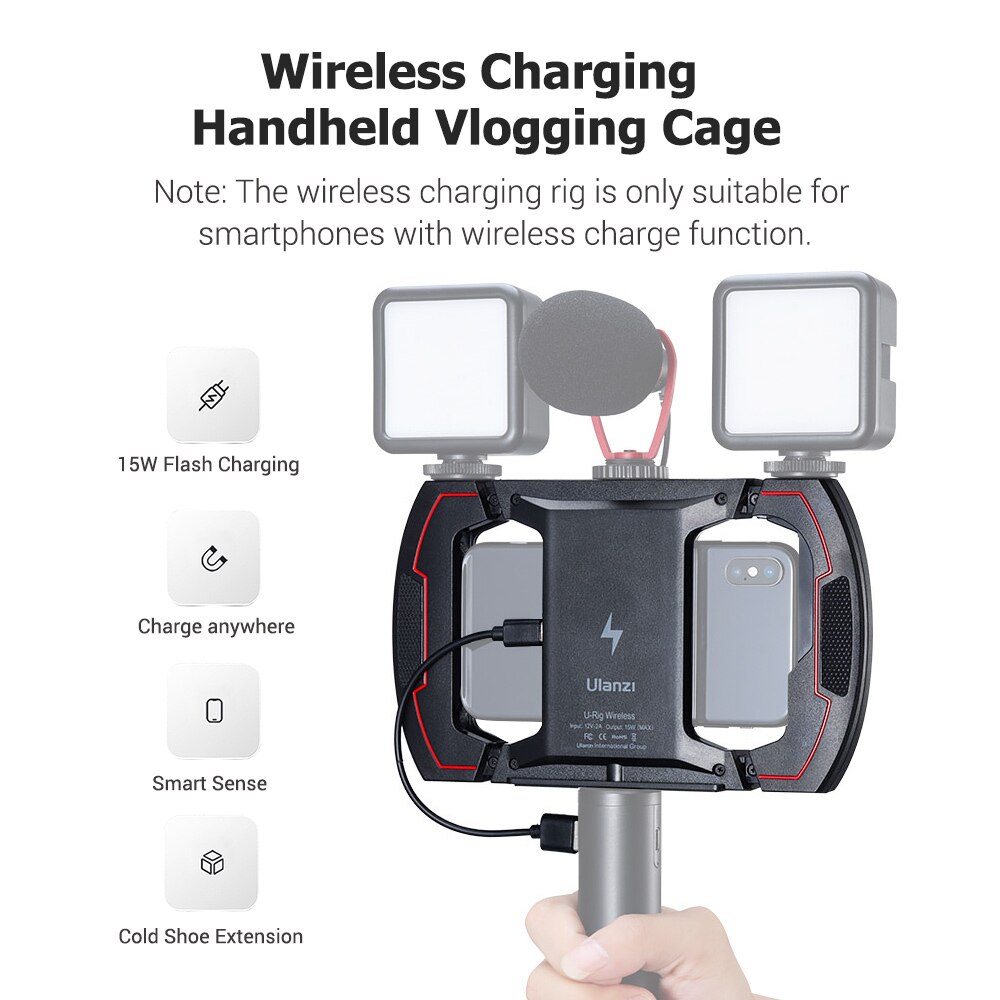 Ulanzi Video Vlog Telefoon Opladen Rig Kooi Met Triple Koude Schoen 1/4 Schroefdraad Voor Smartphones Microfoon Led Licht Montage