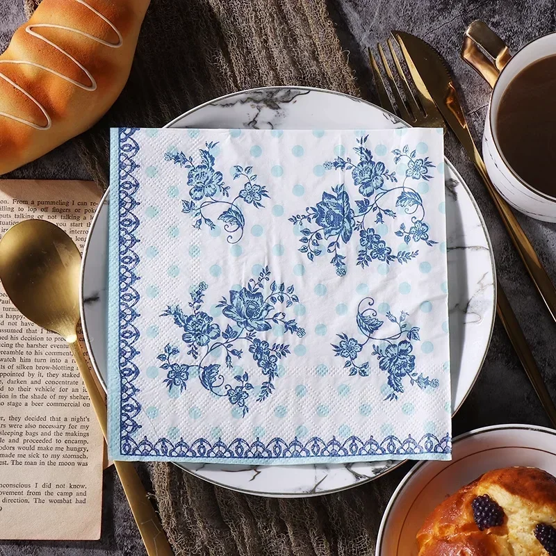 20 teile/paket Neue Chinesische Servietten Blau Druck Papier Servietten Hochzeit Schmetterling Knochen Bart Papier Bunte Papier Tischsets: Ursprünglich Titel