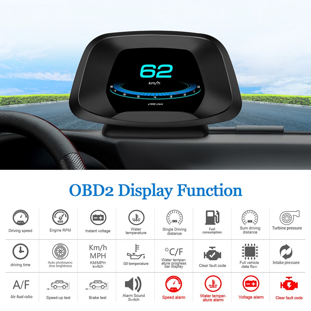VODOOL HUD OBD2+GPS Dual Mode OBD2 Head Up Display GPS HUD Digital MPH KMH Speedometer Water&Oil Temp RPM Voltage