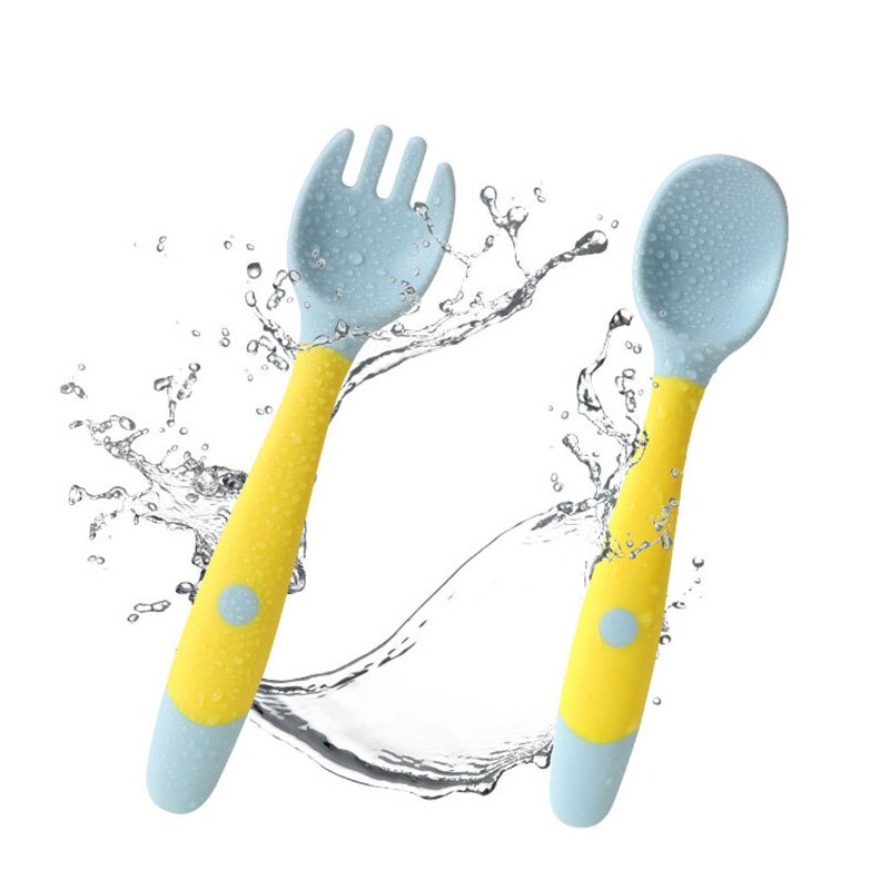 Baby Spoon Fork Set Toddler Infant Bendable Silicone Soft Spoons Learning Tableware Safe Feeding Flatware with Storage Box