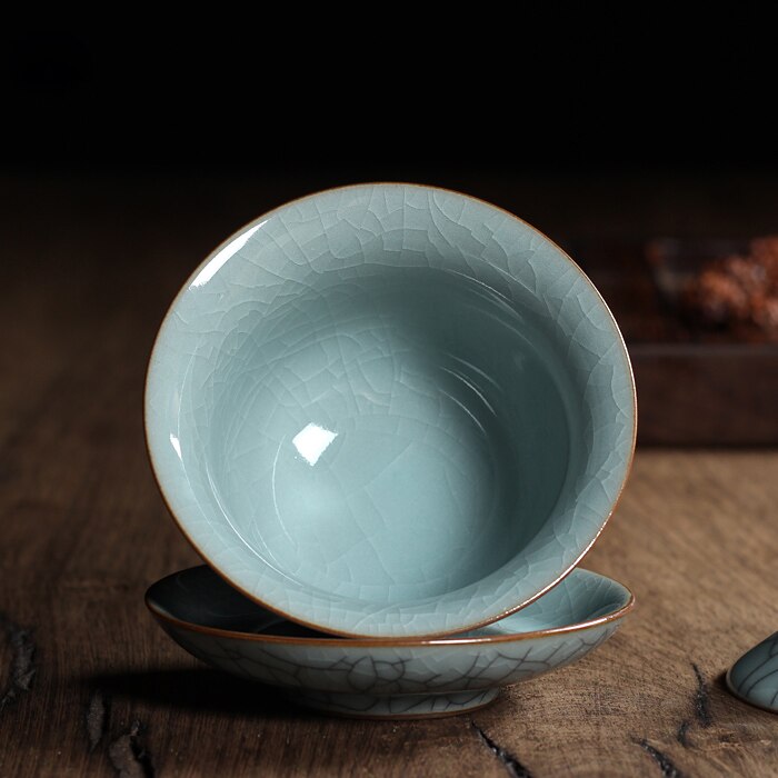[grandness] kinesisk ge ovn longquan celadon porcelæn gaiwan kina tekopper og te skål keramisk 155ml knitre glasur tekande
