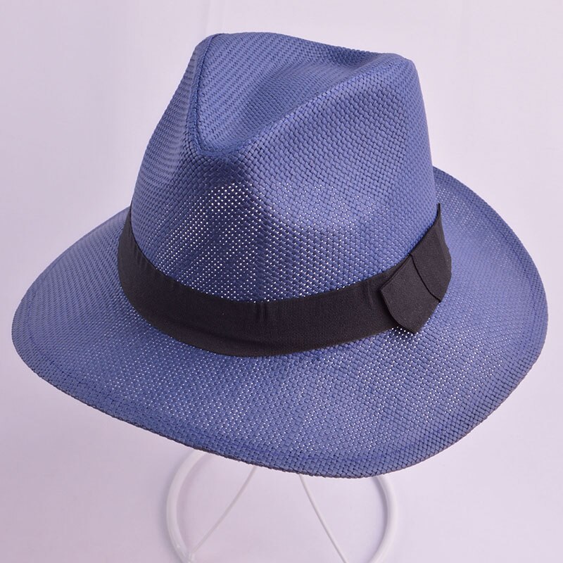 Women Men Straw Hat Summer Casual Beach Sun Panama Jazz Hat Unisex Fedora Cap With Black Ribbon