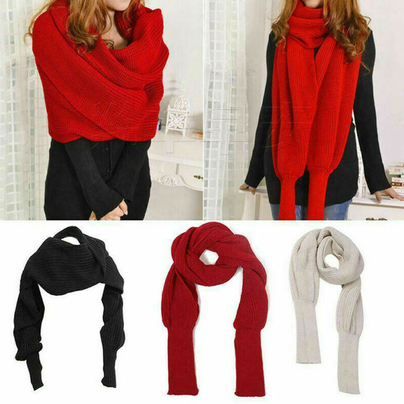 Écharpe en tricot avec manches décontracté femmes | Écharpe chaude, couleur unie, tricot, châle portefeuille, filles,