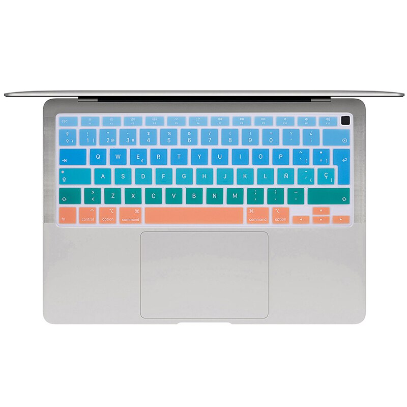 For MacBook Air 13 Keyboard Cover EU Spanish Keypad Protector Skin for Mac Book Air 13 with touch bar ID A2179 Ombre: Ombre shy blue