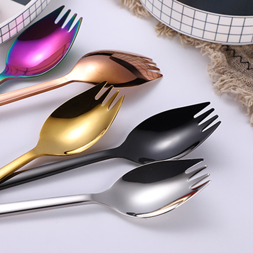 2in1 Multifunction Spork Stainless Steel Spoon Fork Portable Noodle Fruit Salad Forks Outdoor Travel Fork Kitchen Tools