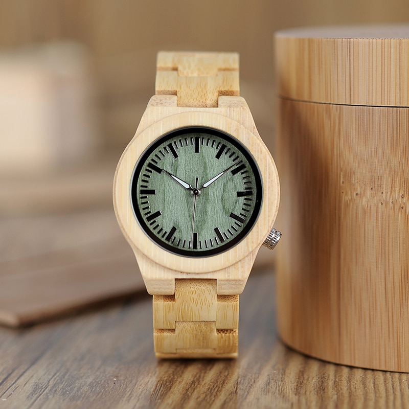 Bobo Vogel Lovers 'Houten Horloge Vol Bamboe Green Dial Quartz Horloges Voor Koppels In Bamboe Geschenkdoos