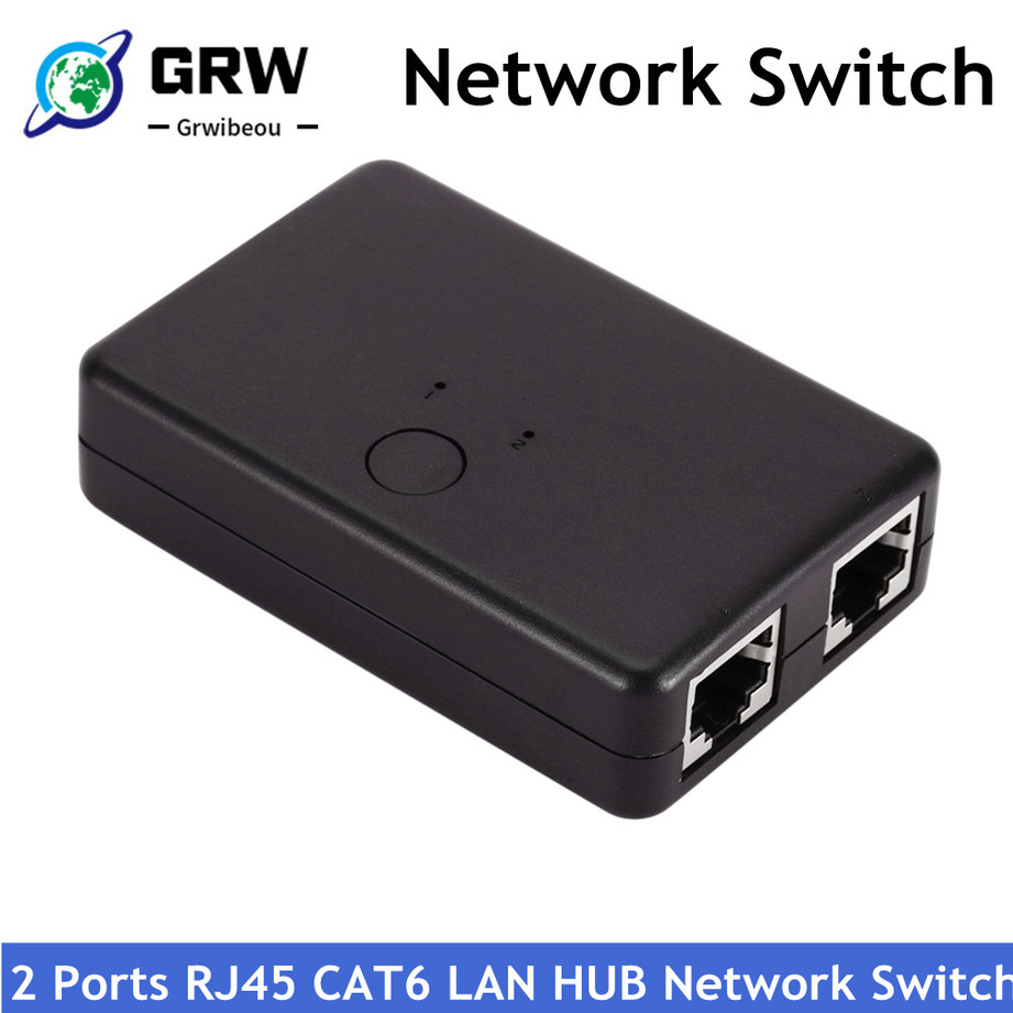 GRWIBEOU 2 Ports RJ45 CAT6 LAN HUB Network Switch Box Selector For Laptop 2 In 1 Out Ethernet Network Cable Splitter Connector