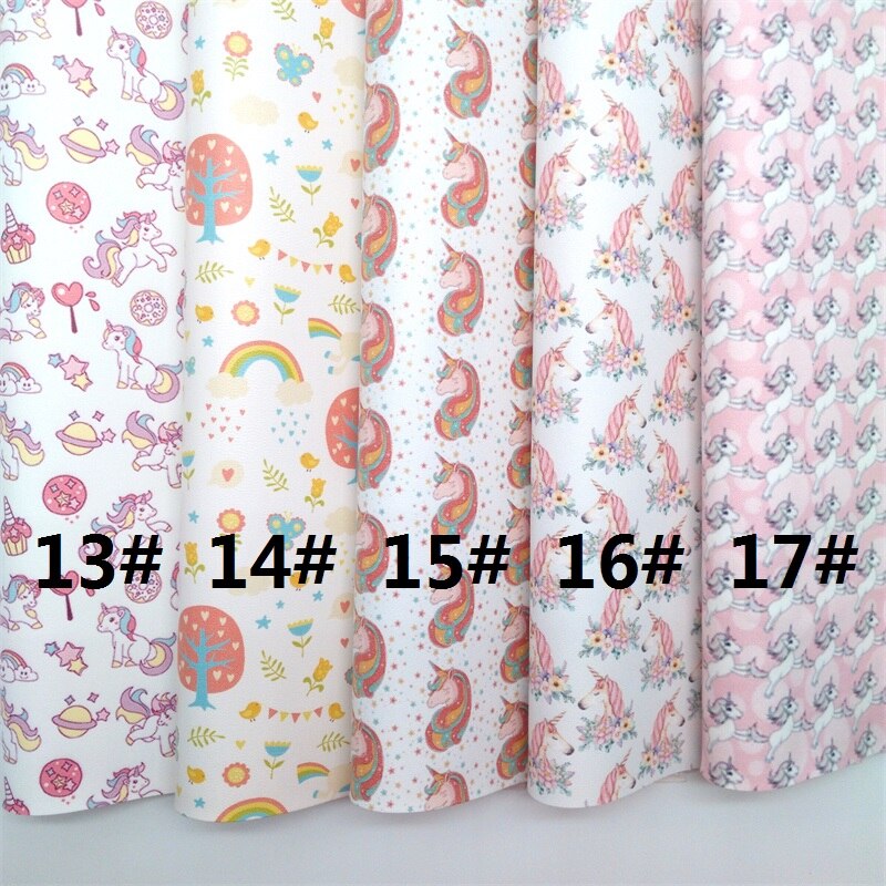 Unicorn Printed Synthetic Leather Faux Fabric Sheets Felt Backing Leather Sheets For Accessories Bows 21X29CM GM2167A