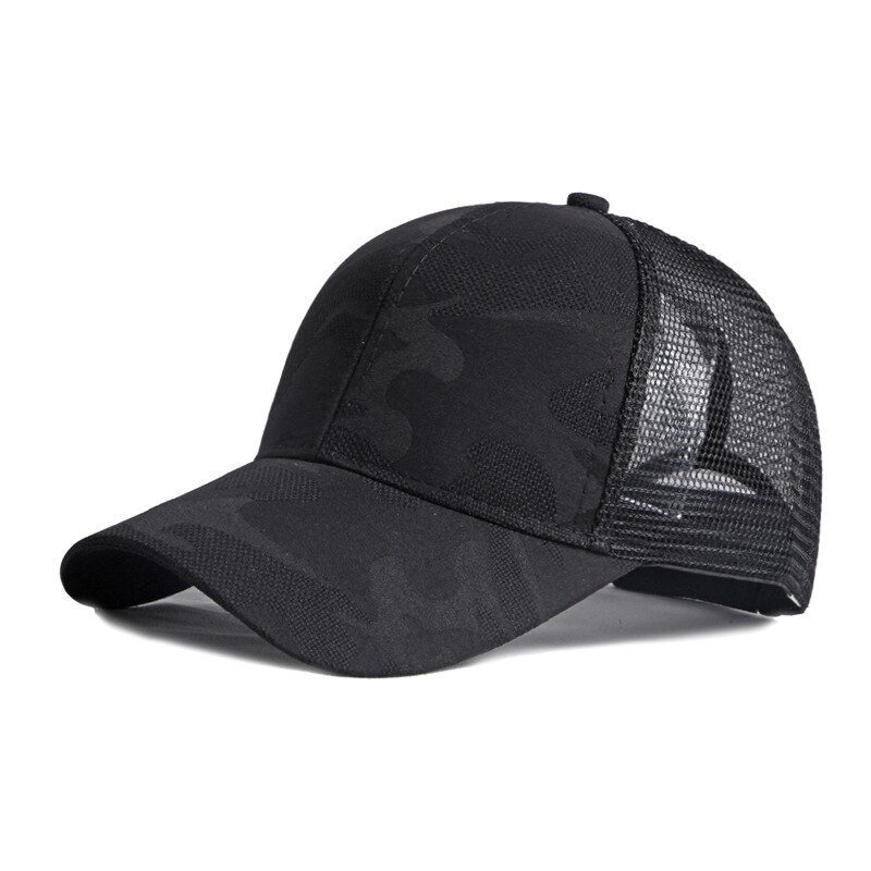 Casquette de Baseball, Camouflage à la pour femmes, chapeau d'été décontracté, filet de soleil, noir, blanc, rose, casquettes de camionneur, casquette de plage en maille respirante: Black