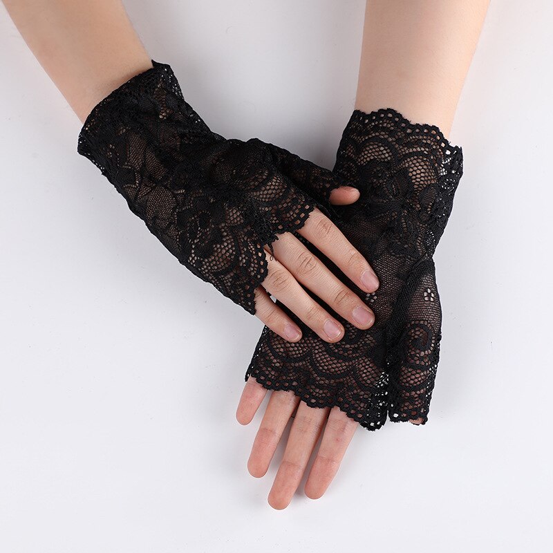 Short Lace Fingerless Gloves for Women Gothic Punk Rock Costume Fancy Harajuku Floral Lace Gloves Alt Goth Clothes Accessories: black