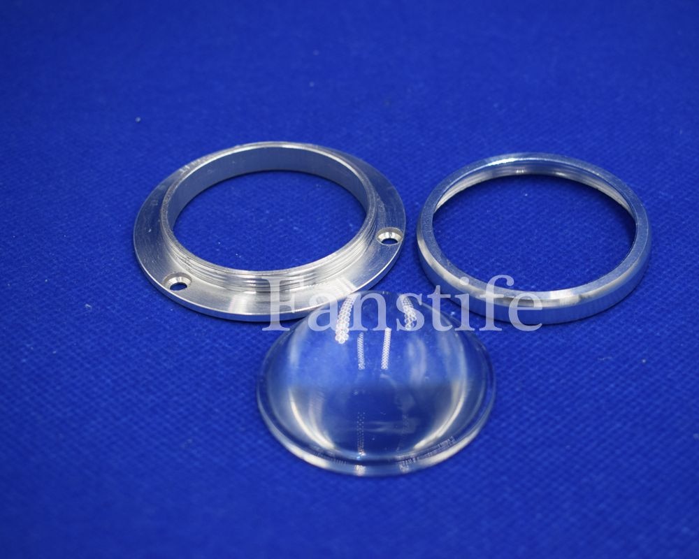 Lentille de projecteur de lentille en verre optique de 44mm avec l'anneau de fixation en aluminium ensemble de 3 pièces lampadaire LED COB lentille optique LED