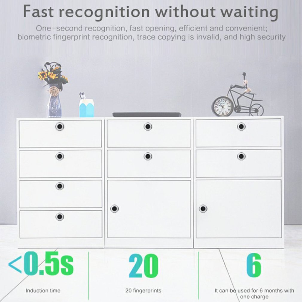 T22 Fingerprint Unlocking Smart Lock Fast Identification Drawer Lock Usb Charging For Desk File Cabinet