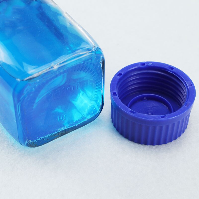 Blå låg reagensflaske glas firkantet flaske gennemsigtig med laboratoriereagensflaske 100/250/500/1000ml