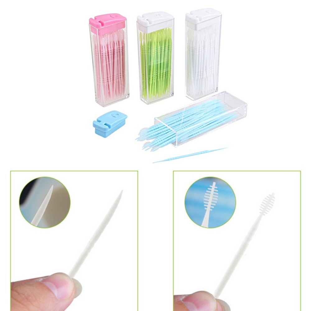 Draagbare Dubbele Hoofd Borstel Tand Picks Plastic Interdentale Tandenstoker Borstel 50 PCS Hotel Dental Picks Oral Care