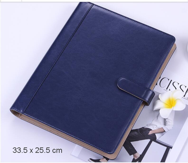 Portafolio de cuero PU A4 para negocios, soporte para archivos, carpeta de letreros para conferencias de ventas, con calculadora, estante de soporte móvil: blue