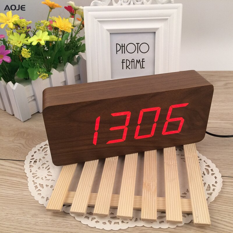 Grote houten klok ongebruikelijke led digitale houten wekker despertador geluid gecontroleerd elektronische klok desktop 21*9*5cm