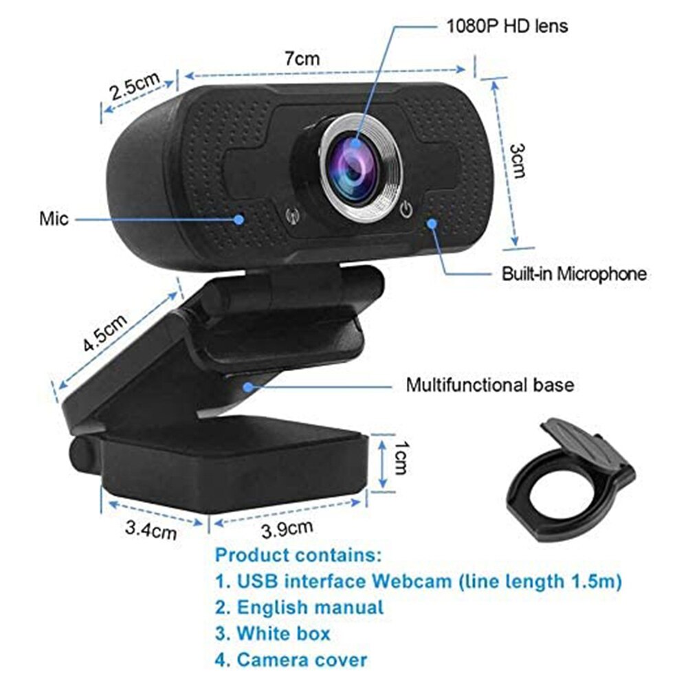 Free Auto Focus Web Camera USB Driver 1080P FHD Webcam with Built-in Microphone for Household Computer Safety Parts