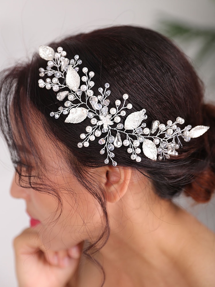 Tocados de boda de , tocados de plata, tocado de hojas Vintage, para mujer, joyería para el cabello, diadema nupcial
