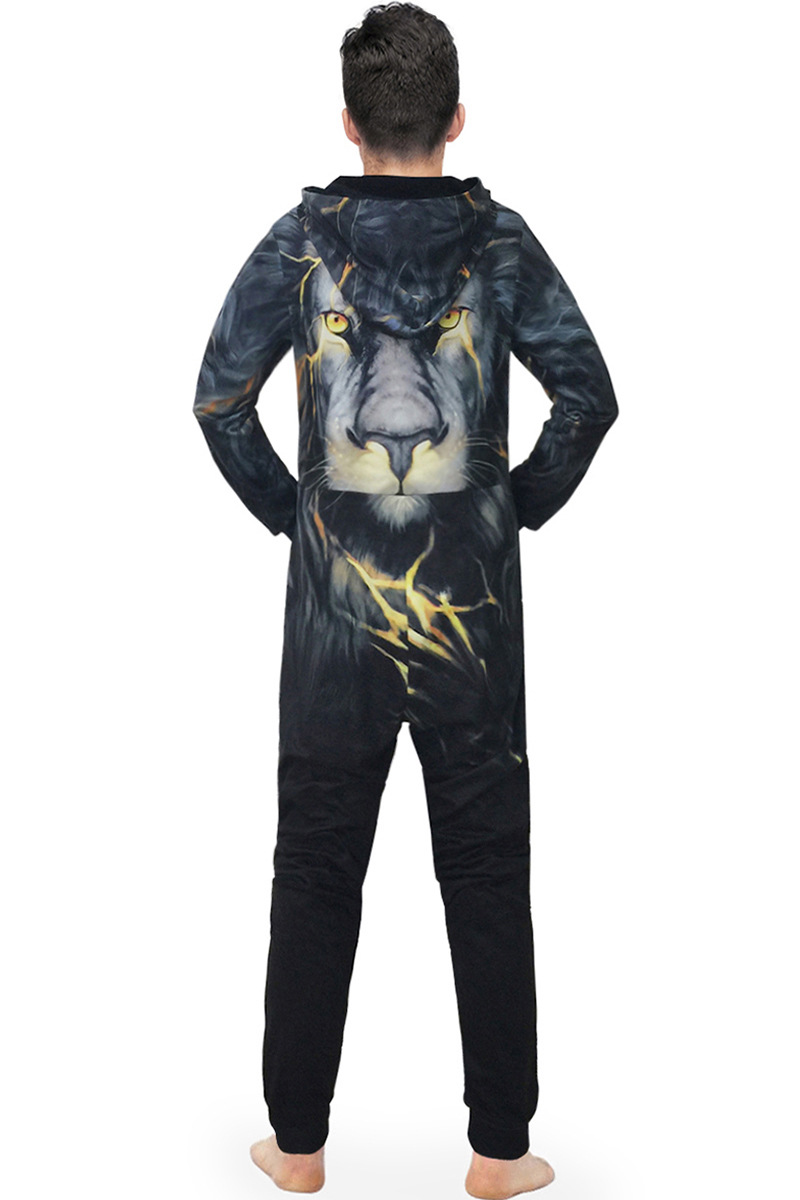 Casual Tiger 3D One-piece Jumpsuit Mens Pajama Playsuits Zipper Hoodies Casual Long Sleeve Jumpsuit For Male Overalls