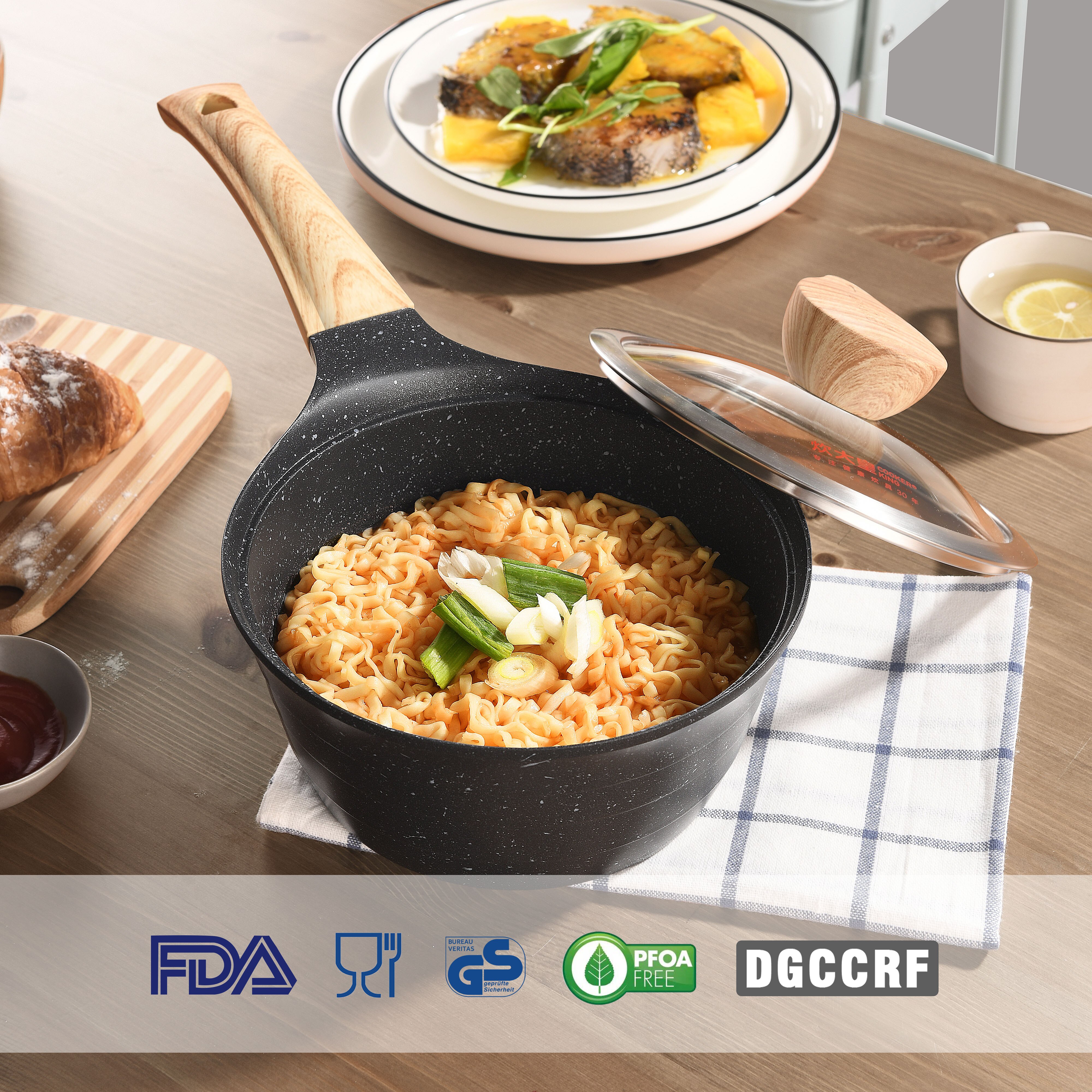 COOKER KING Granite Nonstick Saucepan Milk Pot Fondue Cookware Soup Pan With Lid Bakelite Handle Maifan Stone Induction 18cm