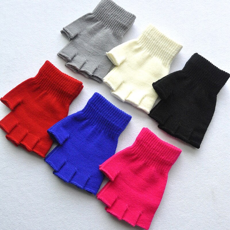 Children's Winter Gloves Cold Warm Acrylic Fingerless Gloves Solid Color