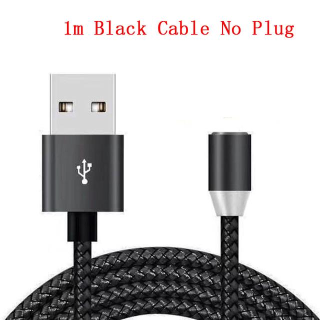 Cargador magnético de Cable Micro USB, conector redondo de Cable magnético, Cable de carga rápida, imán, Cable USB tipo C, cargador de enchufe: 1m Black No PLug