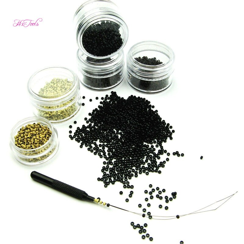 Hair Extension Tools Kits 1 Set Nano Micro Rings Beads + Application Tools LOOP + 2 Hole Hair PLIERS)
