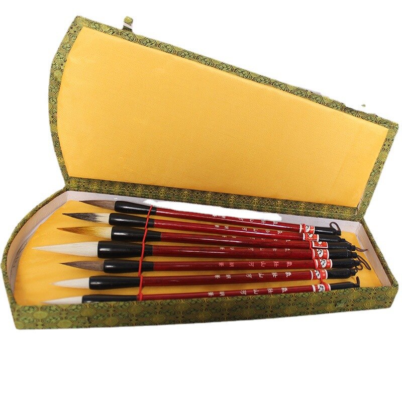 Boîte de rangement de pinceaux de peinture de calligraphie chinoise, ensemble de pinceaux de peinture en laine pour fournitures d&#39;art d&#39;art de Darwing, 7 pièces