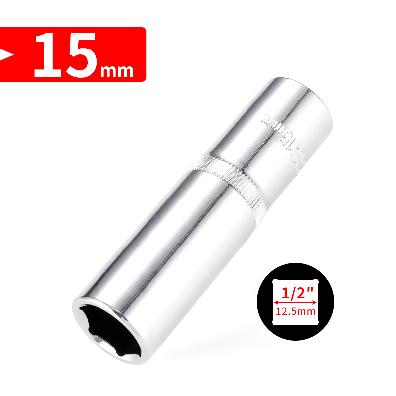 1/2 tommer  (12.5mm lengre hode 8-32mm cr-v pipenøkkelsett sekskantet skrallehode for bilreparasjonsverktøy: 15mm