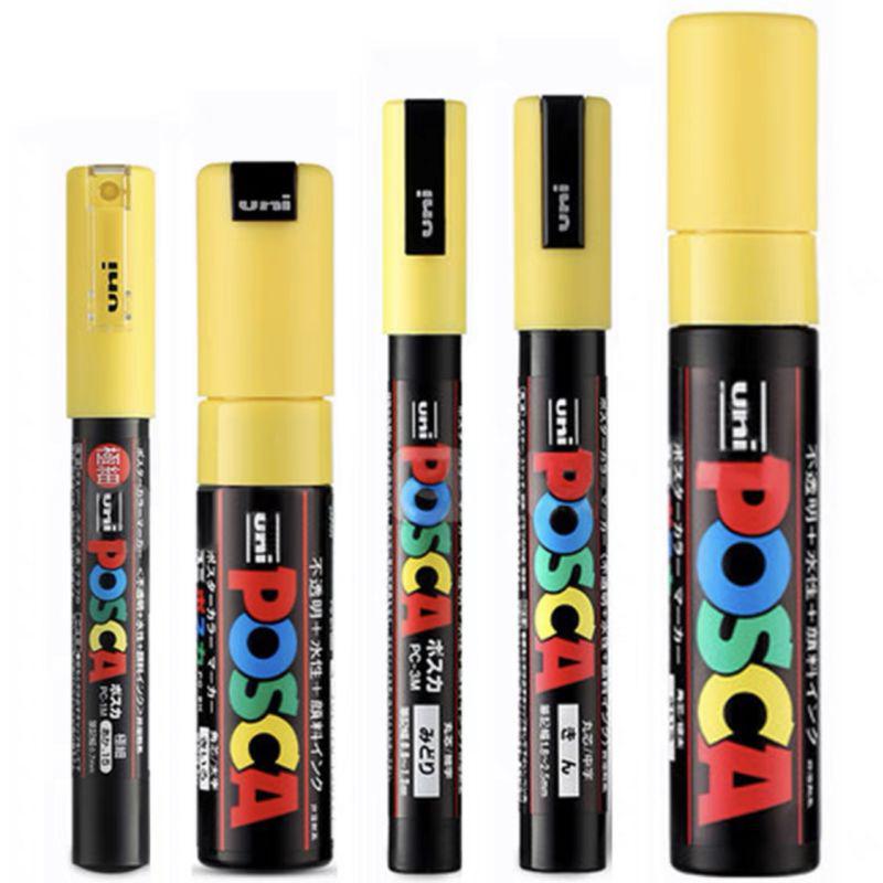 Uni Posca-rotuladores de arte, rotuladores de arte a base de agua, 5 uds., PC-1M/3M/5M/8K/17K: Yellow