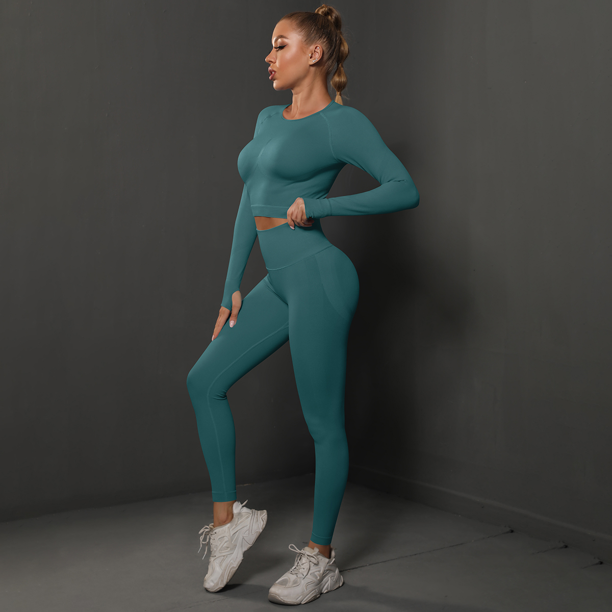 Conjunto de Yoga sin costuras, Top corto, mallas de cintura alta, trajes para mujer, ropa deportiva de entrenamiento de , conjunto de dos piezas para mujer