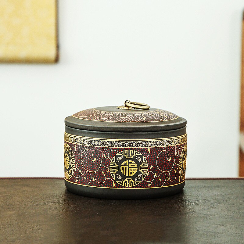 Hand Geschilderde Landschap Schilderen Paarse Klei Thee Caddy Opslagtank Reizen Theezakje Verzegeld Thee Pot Koffie Organizer Bus: A