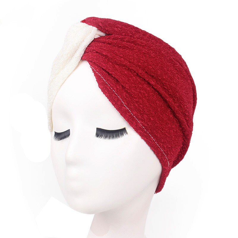 Dromiya – Turban de luxe pour femmes, , haut croisé, Hijab, chimio, casquettes de sommeil, pour la perte de cheveux, le Cancer: WhiteRed