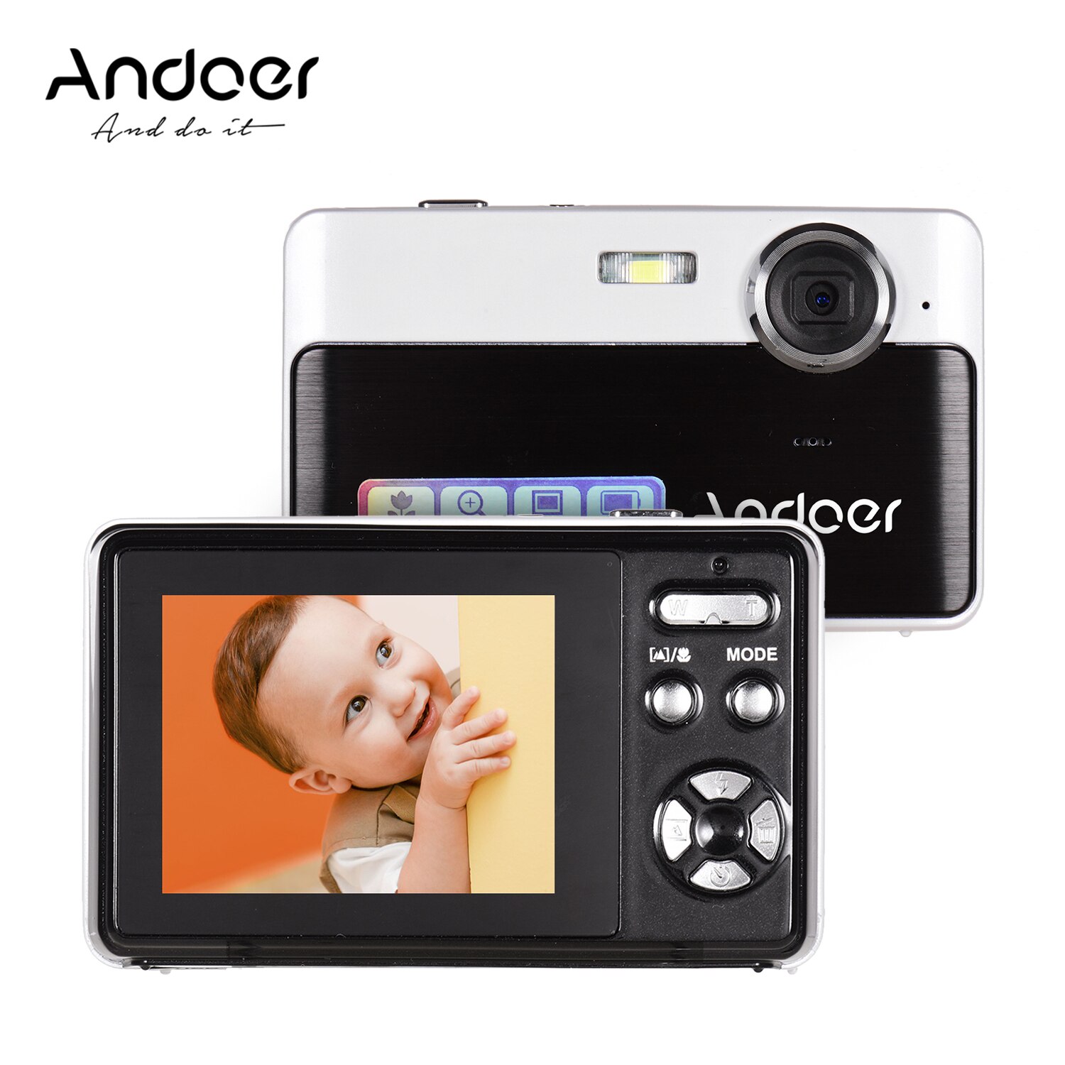 Andoer Draagbare Mini Digitale Camera 24 Megapixels High Definition 2.4 Inch Ips 3X Digitale Zoom Gezichtsherkenning Voor Opname