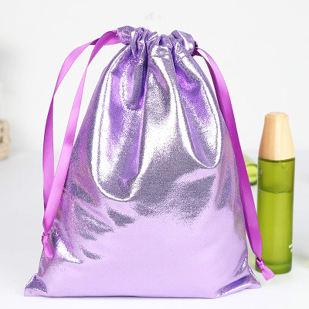 Suave PU cuero lentejuelas Rosa cordón bolsa BagWedding caramelo embalaje cosmético bolso accesorios de viaje: Purple / S