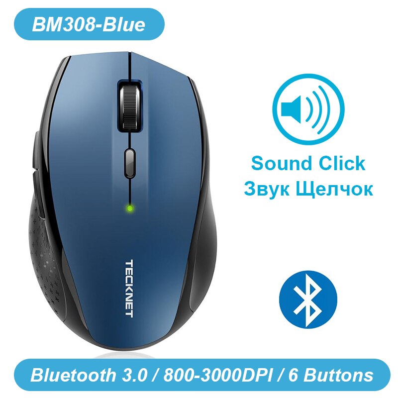 Tecknet Draadloze Muis M002 2.4Ghz Optische Draadloze Muis Usb Nano Ontvanger Voor Notebook Pc Laptop Computer 4800Dpi 6 niveaus: BM308 Blue