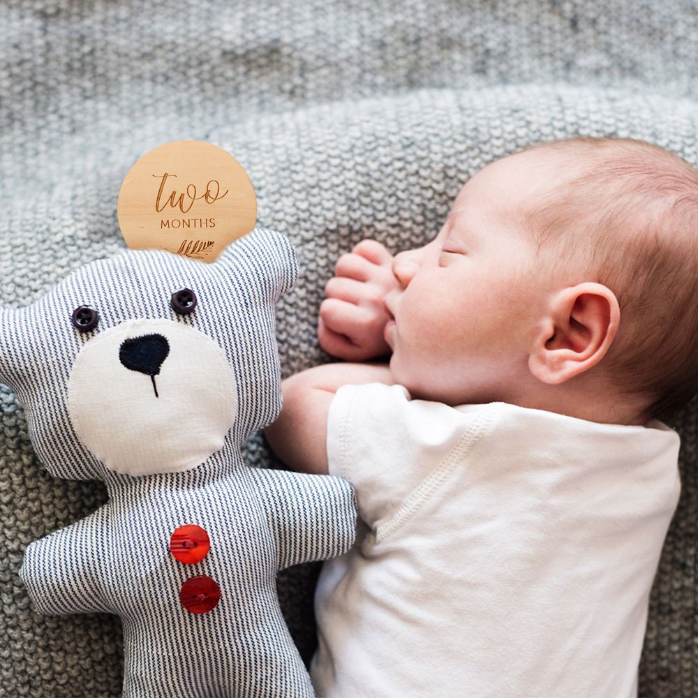 12Stck Neugeborene Baby Kleinkind Monatliche Meilenstein Doppelseitige Holz Scheiben Karten