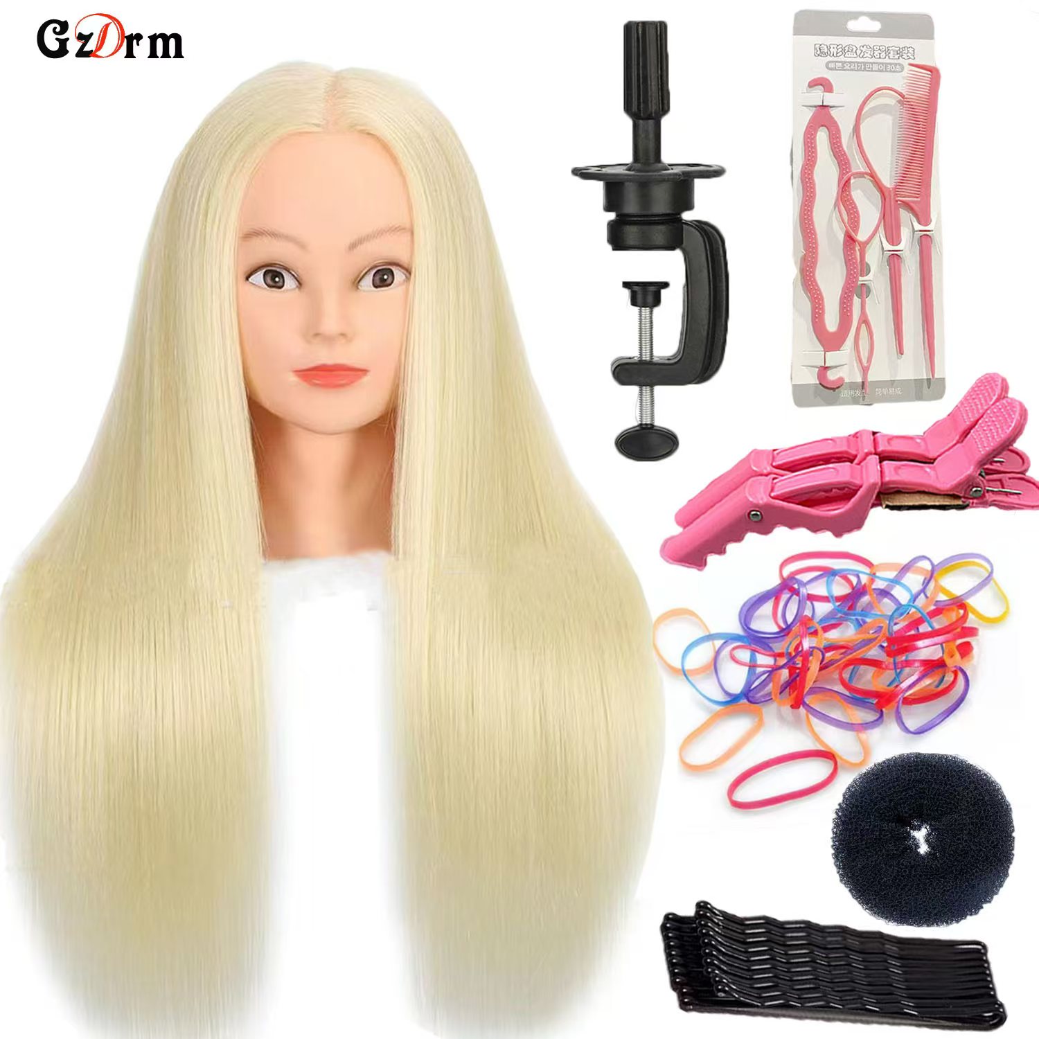 Cabeza de maniquí, cabeza de entrenamiento para peluquería trenzada, 100% de fibra de alta temperatura, maniquí femenino, cabeza de muñeca de entrenamiento: BLANCO