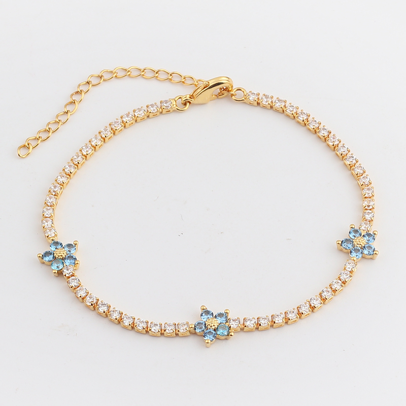 Lente Nieuw Aangekomen Party Sieraden Prong Set 5A CZ Tennisketting Regenboog Daisy Flower Charm Kleurrijke Regenboogarmband: Reddish Brown