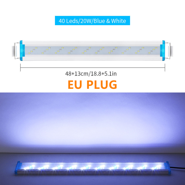 NICREW-Lámpara de Clip de luz LED delgada para acuario, iluminación LED azul y blanca, resistente al agua, brillante, 18-58cm: 48cm EU Plug