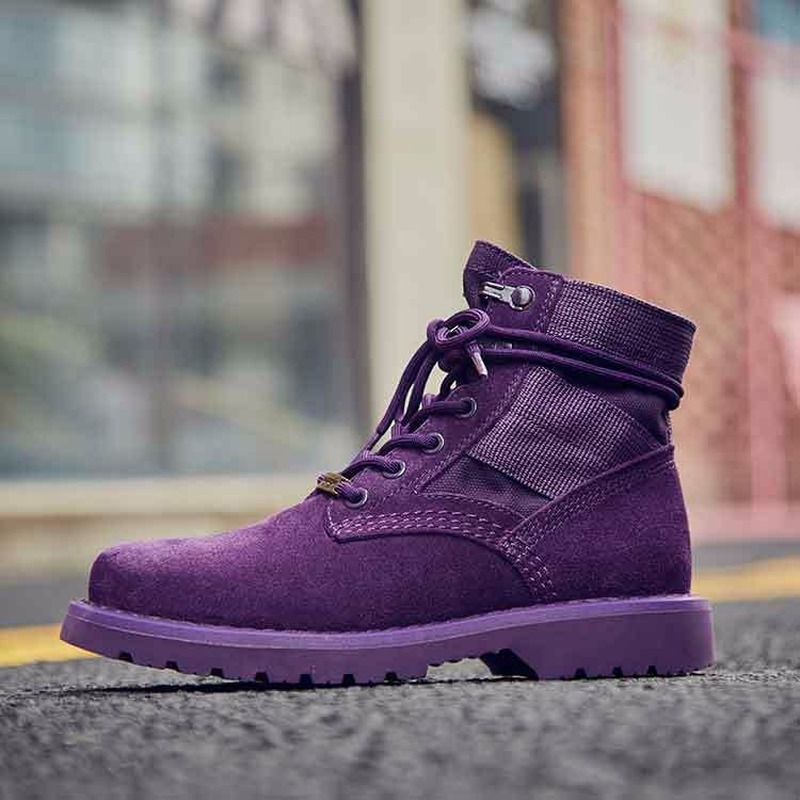 Men Brand Unisex Boots Outdoor Shoes Ankle Boots Purple Scrub British Style Short Boots Couple Shoes I3-18