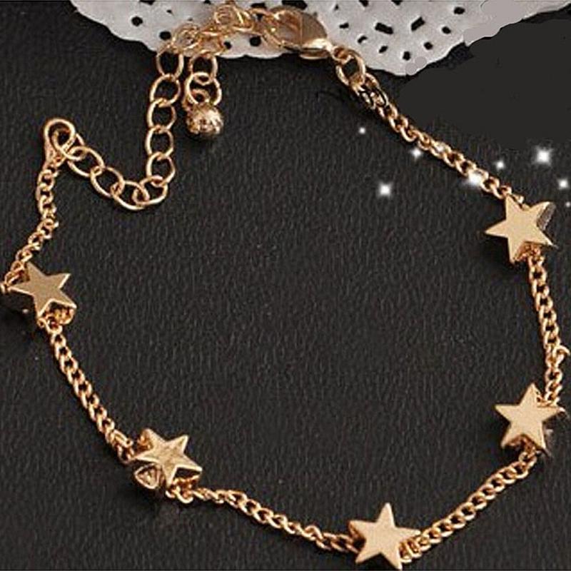 Nova senhora meninas pulseira simples ouro cheio chique coração estrelas na moda fina corrente pulseira manguito jóias festa presente: Default Title