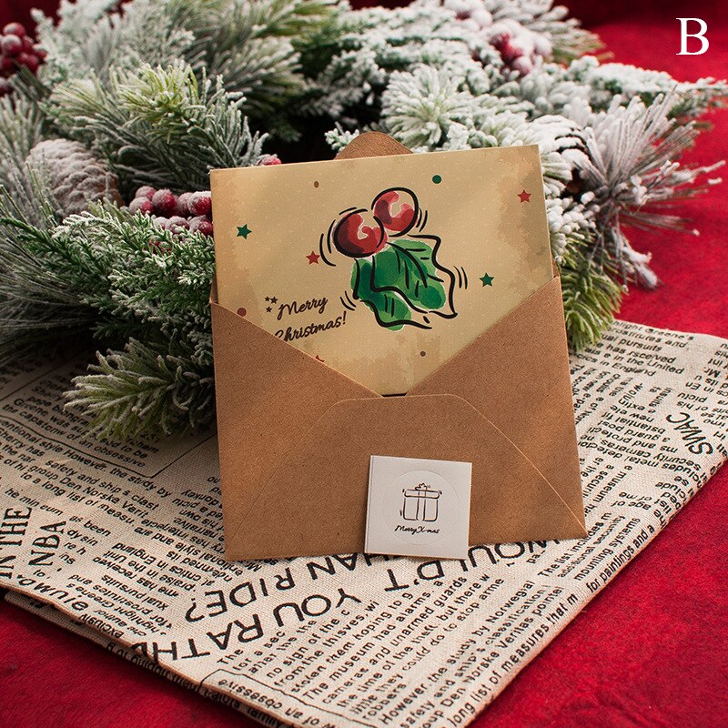 Small Fresh Merry Christmas Card Thanksgiving Blessing Cards Hollow Three Fold Simplicity Festival Greeting Card Sets: B
