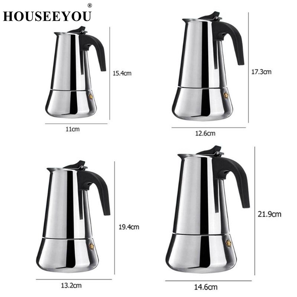Stainless Steel Coffee Maker Pot Mocha Moka Espresso Latte Stovetop Coffee Pot Filter 100ML 200ML 300ML 450ML Coffee Machine